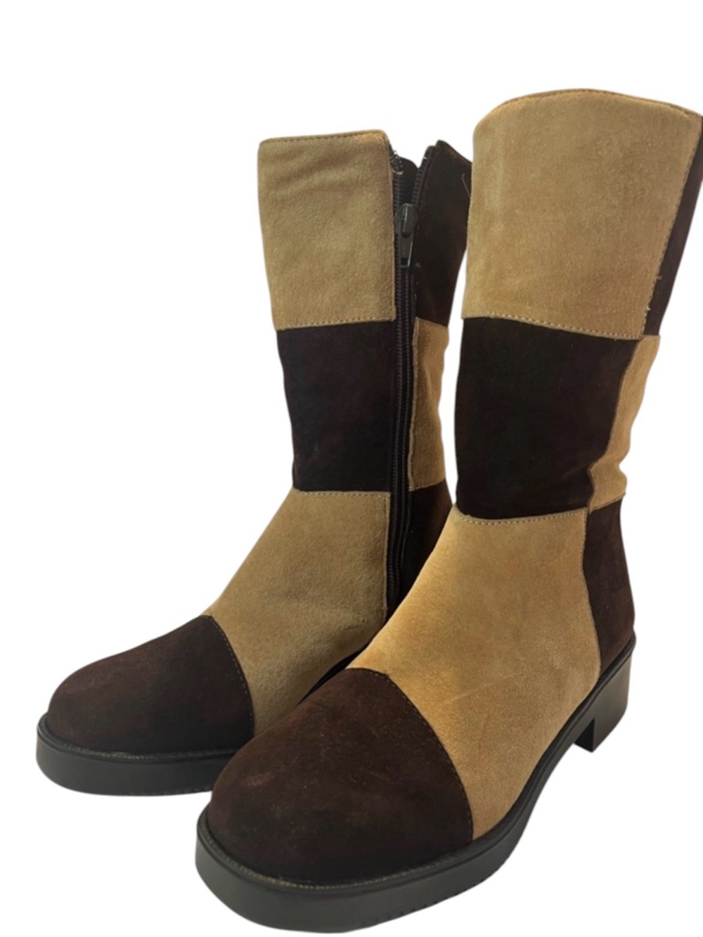 Hush Puppies Two-Tone Suede Knee Boots in Tan and Dark Brown
